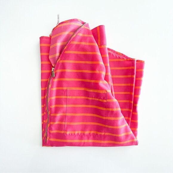 Calvin Klein Blouse Half Zip Pink Orange Stripe Cuffed Sleeves Button Women's M - Picture 10 of 10